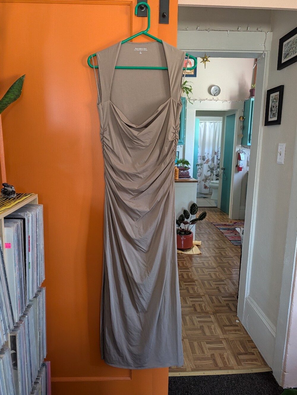 Abercrombie & Fitch Ava Knit Maxi Dress in a taupe/brown neutral colorway